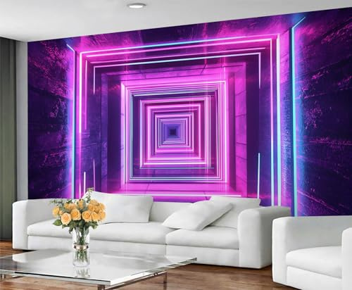 YXQAIED Tapete – Neon-Geometrie, Heimdekoration und Wandbild, Weltraum-Tunnel-Tapete für Wohnzimmer, visuelle Illusionen, Schlafzimmer, nicht selbstklebend, große Wandbilder