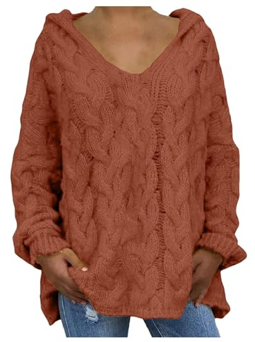 DUHGBNE Women's Oversized Chunky Cable Knit Pullover Sweaters V Neck Long Sleeve Loose Retro Sweatshirts