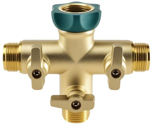 Silkwish 3 Wege Wasserverteiler, 3/4” Zoll T Verteiler mit Absperrventil, Durchflussstarker Wasserverteiler 3 Fach, Wasseranschluss Verteiler für Garten Gartenschläuche und Waschmaschine Schläuche