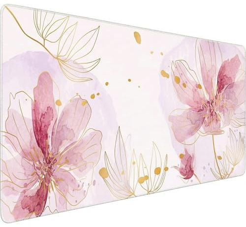 HUADO Desk Mat Large Mouse Pad, Floral XXL Keyboard Mat Non-Slip Waterproof Desk Pad, Full Desk Protector for Women Office Home (Pink)