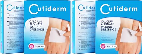 Cutiderm Wundkompresse, Kalziumalginat, niedrig haftend, 5 cm x 5 cm - 10 Stück (Packung mit 2)