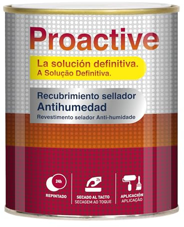 FONDO SELLADOR ANTIHUMEDAD. Blanco. 750 ML. Fondo sellador para humedades para techos, muros y sótanos, penetración profunda. PROACTIVE.