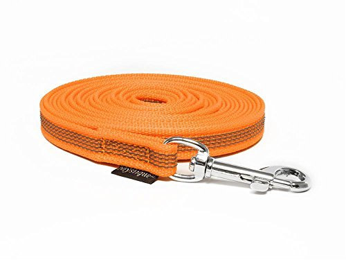 Mystique® Gummierte Schleppleine 15mm mit Handschlaufe Standard Karabiner neon orange 10m