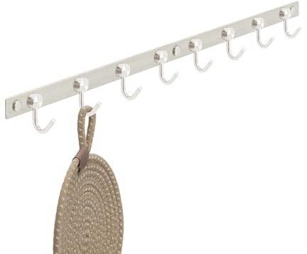 Stahlia Hakenleiste EDELSTAHL gebürstet Garderobenleiste 8x Haken (L: 615mm) Modell:CHIARA Wandgarderobe mit 1/4/6/8/10 Kleiderhaken Garderobenhaken Wandhaken