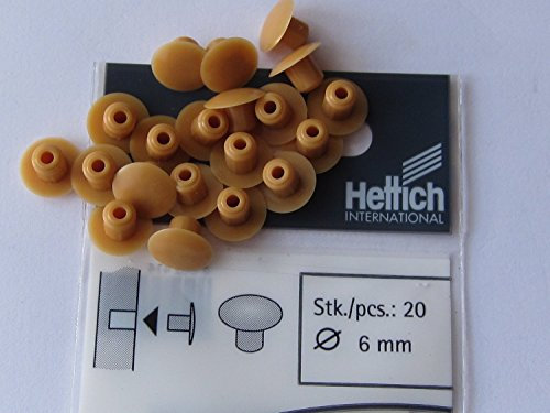 HKB ® 20 Stück Abdeckkappen zum Eindrücken, Kunststoff beige, erle, buche, ø=6mm, Hersteller Hettich, Artikelnr. 20081