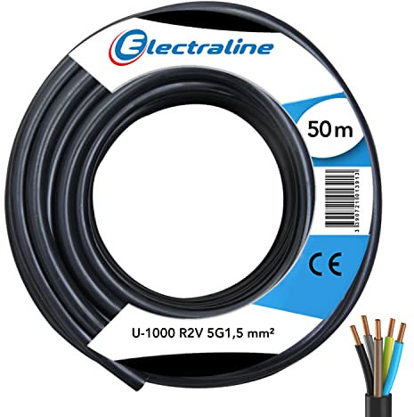 Electraline 736449 10218659D-Corona di Cavo U-1000 R2V 5G1.5, 50 M, Nero