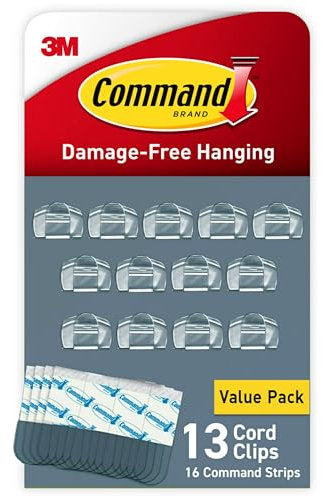 Command Round Cord Clips, Damage Free Hanging Cable Clips, No Tools Wall Clips for Hanging Electrical Cables, 13 Clear Cord Clips and 16 Command Strips