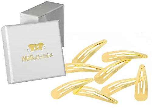 Haarallerliebst Haarspangen normale Länge für Kinder & Damen – 8 Stück in gold glänzend (5 cm) inkl. Aufbewahrungsbox weiss – Ideal für normales Haar