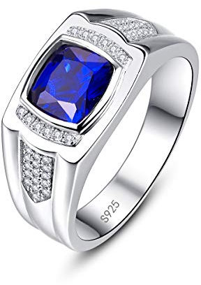 BONLAVIE Bague Homme en Argent 925 avec Pierre Saphir Bleu Zircone Cubique Bague de Mariage Bague de Fiançailles Bague d'Amitié, 51.5-69