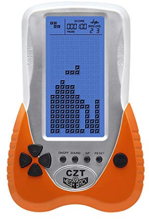 CZT Retro Brick Spielkonsole Blaues Hintergrundbeleuchtung 23 Spiele Tank Battle/Racing Kann Kopfhörer anschließen Puzzle EIN rätsel Tasche Handheld Porable Kinderspielzeug (Orange)