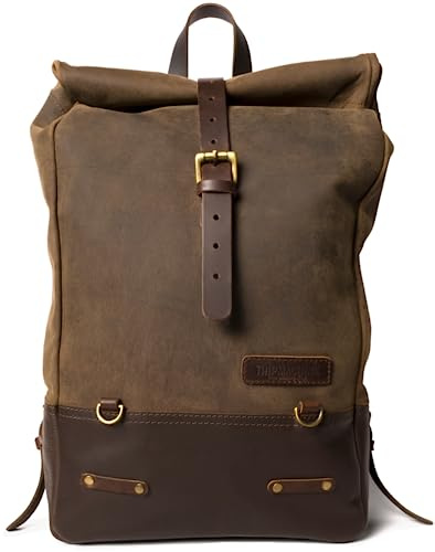 Trip Machine Company Full Grain Leather Roll Top Motorcycle Backpack Pannier – Quick Mount 15L Waterproof Laptop Bag (Dark Brown)