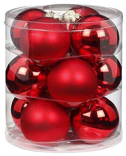 MAGIC Weihnachtskugeln Glas 8cm 12 STK. Christbaumkugeln Farbe: Rot Glanz/matt