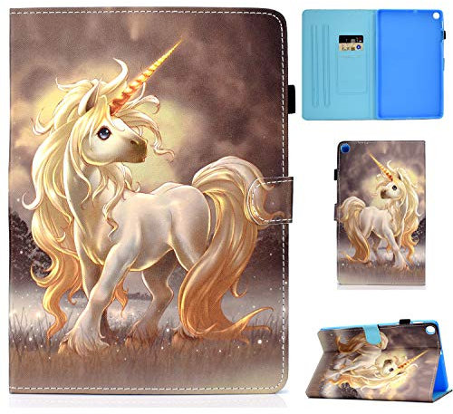 CaseFun Funda para Samsung Tab A T510/T515 10.1 2019 Carcasa PU Protectora Carcasa Cover para Galaxy Tab A 10.1 2019 con Ranuras de Tarjetas, Unicornio