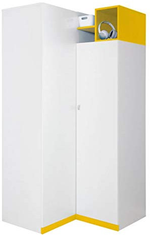 Furniture24 Eckschrank MOBI MO1 Eckkleiderschrank Schrank Jugendzimmerschrank (Weiß/Gelb)
