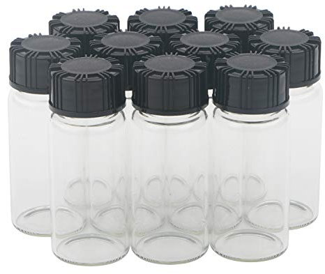 Rowiz 10PCS 10ml (0.35 Oz) Clear Small Glass Bottle Liquid Sampling Sample Bottle glass bottle with Black Screwcap