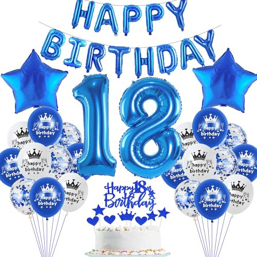 Blau Luftballon 18. Geburtstag Junge deko Folienballon 18 Tortendeko 18 Geburtstags Junge dekoration happy Birthday Girlande Banner Blau Geburtstagsdeko 18 jahre Ballon deko 18. Geburtstag
