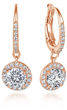 Funkelnde Creolen Ohrringe in funkelnden Kristallpavé mit Tropfen Anhänger I Kreolen hängend mit Zirkonia Steinen I Schmuck in hochwertiger Juweliersqualität (Rosegold)