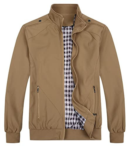 YOUTHUP Blouson Homme Léger Zippé Veste Décontracté à Col Montant Blouson Aviateur Jacket Automne, Kaki-7553, XS