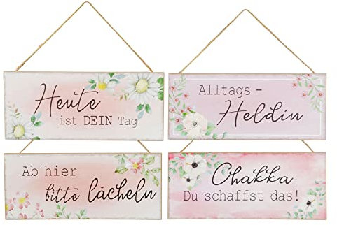 4er Set Schilder 35x15cm Rosa Sprüche Alltagsheldin Holzschild MDF Holz Wandbild Wanddeko Deko Blumen Geschenk