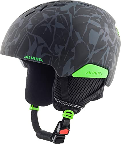 Alpina PIZI - Sicherer, Bruchfester & Individuell Anpassbarer Skihelm Mit Abnehmbaren Ohrenpolstern Für Kinder, Black-Green camo matt, 51-55 cm