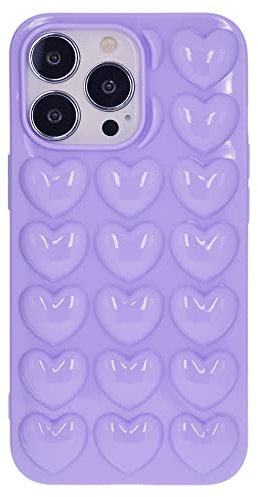 DMaos iPhone 13 Mini Case for Women, 3D Pop Bubble Heart Kawaii Gel Cover, Cute Girly for iPhone13 Mini 5.4 inch - Lavender