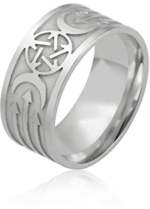 Amaxer Dreifacher Mond Ring für Männer Wicca Pentagramm Edelstahl Keltisches Amulett Statement Band Ringe Schmuck Geschenke für Männer (Silber, 10)