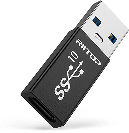 RIITOP USB 3.1 Type A to C Adapter [Double-Side 10Gbps], USB Type C Female to A Male Converter Connector (Upgraded) [Black]