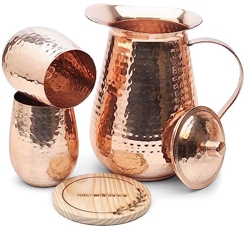 Large Pure Copper Pitcher (70 oz. /2000 ml) with 2 Tumblers for Drinking Water | Vase | Water Jug Set