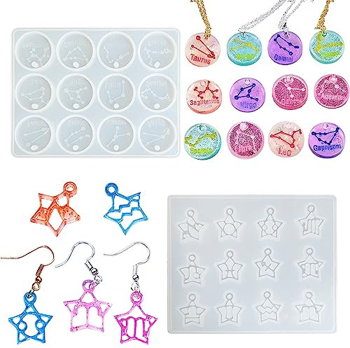 Attuslla Silikonform Epoxidharz Formen Sternbild Gießform Silikonformen Epoxidharz Tierkreiszeichen Silikonform Schmuck für Die Schmuckherstellung, Schlüsselanhänger, Anhänger