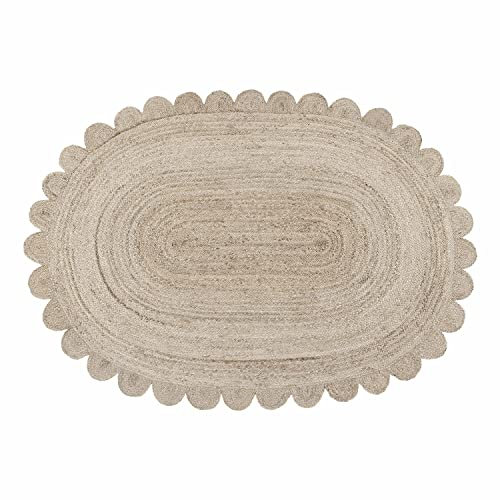 Loberon Teppich Ferce, Ovale Form mit Wellenkanten, Handgewebt, Angenehme Haptik, Natürliches Design, 140x200 cm, Wohntextilien, Wohn-Accessoire, Jute, braun