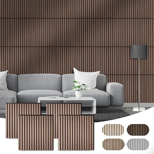 CLICK-DECK Wooden Wall Panels | Premium Acoustic Wall Panels | Slat Wall Panelling Feature Walls | Sound Absorbing | Fire Retardant & FSC | Wood Panels for Walls | Pack of 4 Panels – 60x60cm (Walnut)