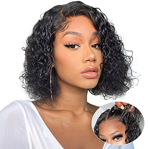 Human Hair Bob Wig 4x4 Curly Glueless Wig Human Hair For Black Women 180% Dichte Echthaar Perücke Mit Vorgeschnittener Spitze für Anfänger 12 Zoll (35 cm)