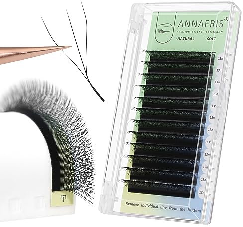 ANNAFRIS 3D W Lash Extension Premade Fan Lashes 0.07 L 8-12mm Russian Volume Eyelashes Pre Made 3D Lash Matte Black False Lashes(0.07 L,8-12mm)