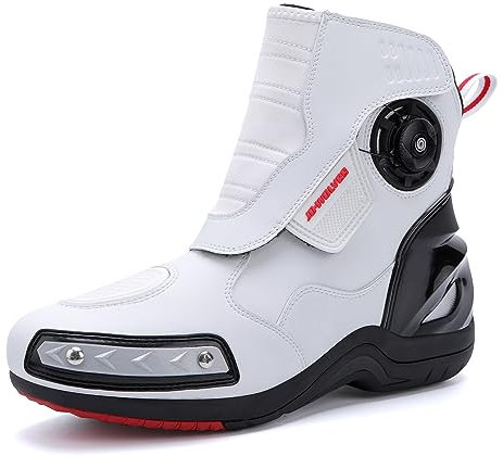 PENXZT Stivali da Moto per Uomo Moda Combattimento Scarpe tattiche Stivali da Equitazione protettivi in Pelle Motocross Touring Bike Street Racing Boots,Bianca,43 EU