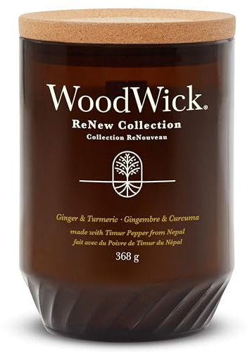 WoodWick ReNew Duftkerze mit knisterndem Docht | Große Kerze in Cherry Ginger & Turmeric | Pflanzliche Wachsmischung aus Soja & Kokosnuss | recycelte Materialien | Perfekte Geschenke für Frauen