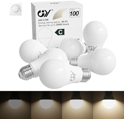 GY E27 LED Dimmbar Neutralweiss Glühbirne, 9,5W 4000K 1521 Lumen Neutralweiß Lampe, 100W Halogen Leuchtmittel ersetzt, Dimmbare Energiesparlampen, 6 stück