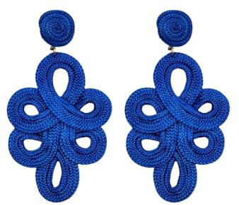 MAJALE_ Pendientes Largos de Pasamanería en Azul Cobalto – 9 cm – Ligeros, Sofisticados y con Movimiento – Estilo Flamenco para Ferias, Bodas y Eventos Especiales (azul)