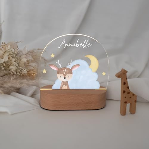 wunderwunsch® - Personalisiertes Nachtlicht für Babys - Individuelle Nachttischlampe für Kinder - Personalisierte Geschenke Kinder - Babygeschenk - Geschenk zur Geburt (Reh)