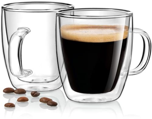 Bivvclaz Juego de 2 tazas de espresso de vidrio de doble pared de 5.5 onzas, taza de espresso aislada, vaso de chupito transparente para accesorios de espresso, apto para máquina de espresso