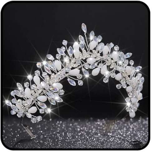 Handcess Hochzeit Perlen Tiara Stirnband Silber Strass Krone Stirnband Prinzessin Kristall Kopfschmuck Braut Hochzeit Kopfbedeckung für Frauen und Mädchen