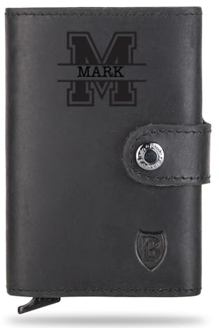 Blade® Personalisiertes Slim Kartenetui für Herren/Damen - Wallet mit Pop-Up-Funktion | Leder Kreditkartenetui mit RFID Schutz | Platz für 6-8 Karten | Individuelles Karten Portemonnaie-Schwarz