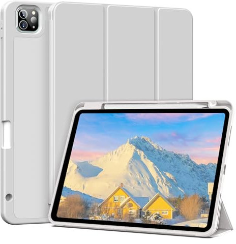 MUDROCK Hülle für iPad Pro 11 4./3./ 2. Generation, Hülle mit Stifthalter für iPad Pro 11 Zoll 2022/2021/2020, Unterstützt Pencil Laden, Weiche Silikon Schutzhülle, Auto Schlafen/Wachen, Grau