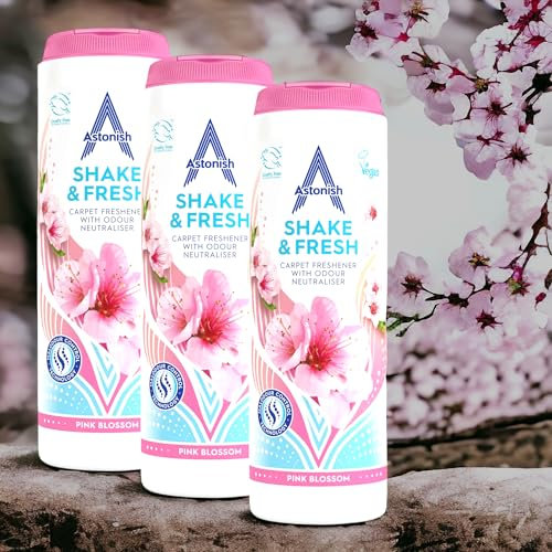 Astonish Pink Blossom Carpet Freshener, 3x350g Powder, Eliminates Odours, Freshens Textiles
