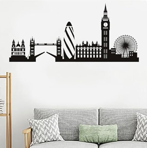 Wandaufkleber Stadt Silhouette Wandtattoo Wohnzimmer Schlafzimmer Büro Home Wandbild Wandbild, schwarz, 59cm x 28cm selbstklebende abnehmbare moderne Vinyl Poster Aufkleber