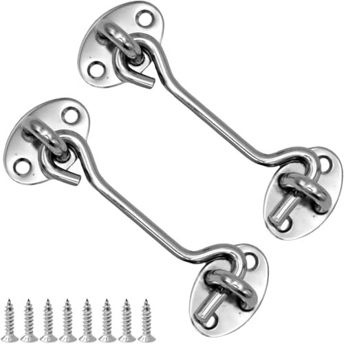 LICQIC 2 Pcs Cabin Hook, Gate Latch Hook, Stainless Steel Eye Latch for Garage, Shed Door, Window