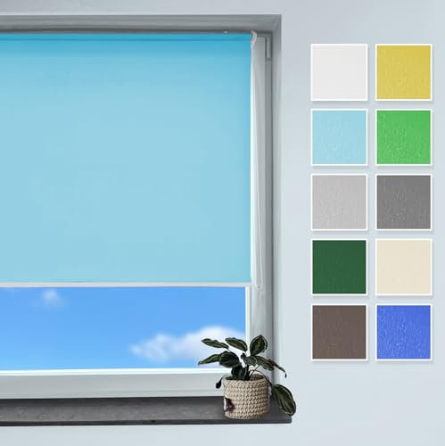 Rollmayer Classic Rollo Klemmfix ohne Bohren, Seitenzugrollo Rollo für Fenster und Tür (Classic Hellblau, B100cm x H130cm)