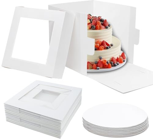 Cupcake Box Tortenkarton Cake Box mit Tortenbrett 10 Stück Kuchenschachtel Pappe mit Sichtfenster Tortenbox Kuchenkarton Kuchenboxen für Kuchen, Gebäck, Cupcakes