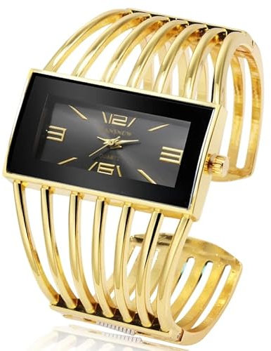 CANSNOW Spangenuhr Damen – Stilvolle Damenuhr Gold | Damen Uhren | Damen Armbanduhr | Damenarmbanduhr | Damenuhr Gold | Goldene Uhr Damen | Uhr Gold Damen | Damen Uhr Gold (Gold-Schwarz)
