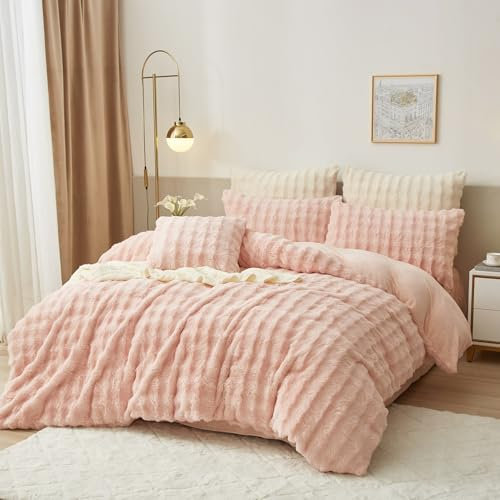 Luowei Winter Plüsch Bettwäsche 200x200 Warm Rosa Kuschelige Flauschig Fleece Bettwäsche Luxus Wende Mädchen Bettbezug mit Reißverschluss und 2 Kissenbezug 80x80cm