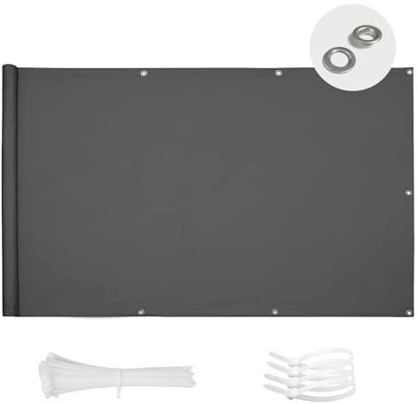 SUN BLOCK Balkon Sichtschutz 100x400cm Balkonabdeckung PES UV-Schutz balkonschutz wetterfest,mit Kabelbinder,Anthrazit
